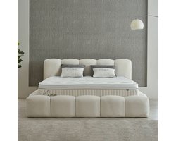 Beddenscout24 Boxspring met opbergruimte - 160x200 - Wit - Kaona Inclusief 30 cm matras en topper HR- Koudschuim