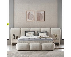 Beddenscout24 Boxspring met opbergruimte Lowen Wit - 140x200 cm Inclusief 30 cm matras en topper HR- Koudschuim