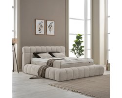 Beddenscout24 Boxspring met opbergruimte Raina Taupe - 140x200 cm Inclusief 30 cm matras en topper HR- Koudschuim