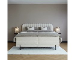 Beddenscout24 Boxspringbed - Elektrische Complete Set - 180x200 - Gebroken Wit - Amanda Inclusief cm matras en topper HR- Koudschuim