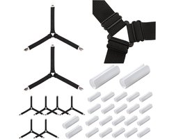 Beddensprei Set - Zwart - Verstelbaar - Metalen Clips en Kunststof Bevestigingssysteem - Voor Hoeslakens en Dekbedden