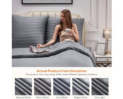 Bedding Set, Satin Stripes, Microfibre, Ultra-Soft Duvet Cover and 2 Pillowcases, 200 x 200 cm, Grey