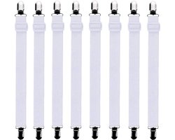 Bedecor 8 stuks (60cm tot 200cm) verstelbare elastische lakenspanner met metalen klemmen,voor de hoeken van bed,matras,wit