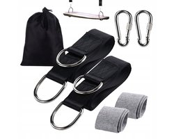 Bedee 2-delige 1,5 m * 5 cm hangmat ophangriem voor buiten - Maximale belasting 400 kg - Materiaal polyester - Zwart - Wordt geleverd met 2 grijze boommatten + 2 M8 karabijnhaken + opbergtas
