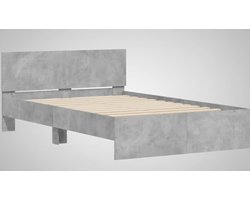 Bedframe 120x200 cm met Hoofdbord en Lattenbodem – Modern Tweepersoonsbed / Twijfelaar – Betongrijs – Casa Velluto Urban Comfort Bed