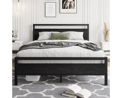 Bedframe 120x200 cm - Met Lattenrost - Met Opbergruimte - Gastbed/Jeugdbed - Metaal & Hout - Zwart - Stabiele constructie