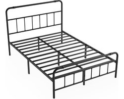 Bedframe 140 x 200 cm IJzeren Bedframe Hoogte 32 cm Tweepersoonsbed met Hoofdeinde, Lattenbodem en Opbergruimte Onder het Bed Metalen Bedframe Draagvermogen tot 226 kg Metalen Bed voor Slaapkamer of Logeerkamer NAIZY