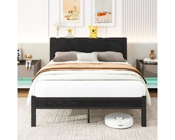 Bedframe 140x200 cm - Tweepersoons Bed Met Opbergruimte en Lattenbodem - Zonder Boxspring - Zonder matras - MDF en Metaal - Zwart