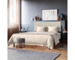 Bedframe 160 x 200 cm Bedframeset Inclusief Metalen Frame, Fluwelen Hoofdeinde en Houten Lattenbodem Gestoffeerd Bed Met 17 cm Hoge Opbergruimte Onder Het Bed Voor Slaapkamer of Logeerkamer (Beige) NAIZY