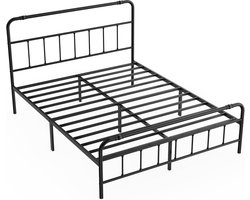 Bedframe 160 x 200 cm IJzeren Bedframe Hoogte 32 cm Tweepersoonsbed met Hoofdeinde, Lattenbodem en Opbergruimte Onder het Bed Metalen Bedframe Draagvermogen tot 226 kg Metalen Bed voor Slaapkamer of Logeerkamer NAIZY