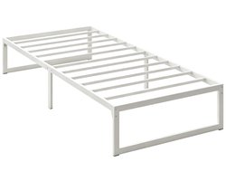 Bedframe 200.5x90.6x32.5cm Wit Zonder matras Metaal Eenpersoonsbed zonder hoofdbord met opbergruimte stabiel en duurzaam eenvoudig ontwerp gemakkelijk schoon te maken geschikt voor slaapkamer logeerkamer en studentenkamer