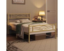 Bedframe 90 x 200 cm antiek goud metalen logeerbed, bedframe van metaal met lattenbodem, voor slaapkamer en logeerkamer