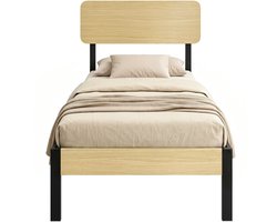 Bedframe 90 x 200 cm met hoofdeinde-platformbed-eenpersoonsbed met opbergruimte onder het bed