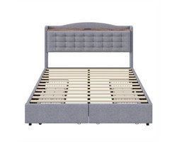 Bedframe – Bed – Bedombouw – Bedstel – Bedbodem – 140x200 cm – Duurzame Niet-Houten Constructie – Gestoffeerd Grijs Linnen