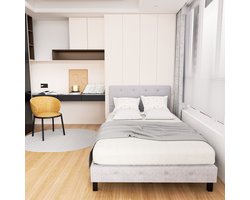 Bedframe Bed Tweepersoonsbed 120x200 cm Met Hoofdbord Massief Houten Lattenbodem Draagvermogen 350 kg - Grijs