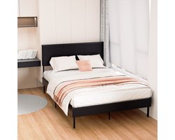 Bedframe Bed Tweepersoonsbed 120x200 cm Met Hoofdbord Massief Houten Lattenbodem Draagvermogen 350 kg - zwart