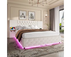 Bedframe – Bed – Tweepersoonsbed – Boxspring – Opbergbed – Met Hydraulisch Opklapsysteem – Ingebouwde LED-Verlichting