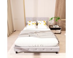Bedframe Bed volwassen jeugdbed Tweepersoonsbed 120x200 cm Met Hoofdbord Massief Houten Lattenbodem Draagvermogen 350 kg - Grijs