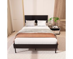 Bedframe Bed volwassen jeugdbed Tweepersoonsbed 120x200 cm Met Hoofdbord Massief Houten Lattenbodem Draagvermogen 350 kg - zwart