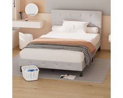 Bedframe Bed volwassen jeugdbed Tweepersoonsbed 140x200 cm Met Hoofdbord Massief Houten Lattenbodem Draagvermogen 350 kg - Grijs