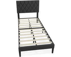 Bedframe – Logeerbed – Metalen Bed – Gestoffeerd Bed – Bedombouw – Faux Leder Hoofdbord – 12 Latten – Maximale Draagkracht 300 kg