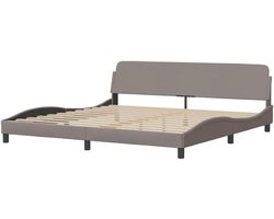 Bedframe Met Hoofdbord - Stoffen Bed Ombouw - Goede Nachtrust - Multiplex Lattenbodem - 200x200 cm - Taupe