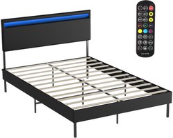 Bedframe met-hoofdeinde Lattenbodem 12 latten Home Collectie Bedframe 140*200CM zwart Leer met LED