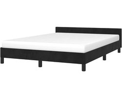 Bedframe met hoofdeinde - Ledikant tweepersoonsbed - Slaapkamer meubel - Zacht fluweel materiaal - 140x200 cm - Zwart