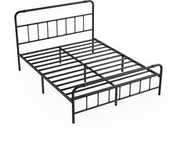 Bedframe met hoofdeinde Modern metalen bed 160x200 cm Platformbed van metaal met stevige stalen lattenbodem Tweepersoonsbed Zwart Opbergruimte onder het bed voor slaapkamer Logeerkamer