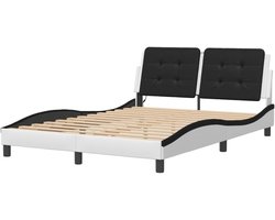 Bedframe met LED - Tweepersoonsbed Bedombouw - Slaapkamer Inrichten - Kunstleren Afwerking - 140x200 cm - Wit en zwart