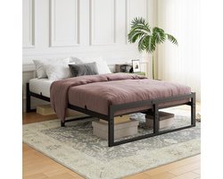 Bedframe met Opbergruimte Onder - Dubbele Metalen Platformbed - 27cm Hoogte - Stalen Lattenondersteuning - Geluidsloos - Vouwbaar - Zwart