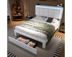 Bedframe met teddyfluwelen bekleding, frame van ijzer en hout, verstelbaar hoofdeinde, verstelbare sfeerverlichting, USB-aansluiting, modern bedframe, 160 x 200 cm