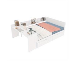Bedframe – Platformbed – Slaapbank – Opbergbed – Werkplekbed – Met Ingebouwd Bureau – Ruime Laden – Ruimtebesparend – Hoogwaardige Kunststof & Metaal – Kingsize – Gemakkelijk te Monteren