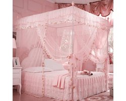 Bedgordijn duurzaam paaltjespring slaapkamer muggennet hemelbed - roze - 120 x 200 x 200 cm