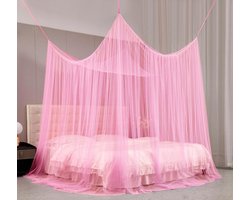 Bedhemel, geschikt voor tweepersoonsbedden, kingsize bedden en extra kingsize bedden; klamboe/gordijn geschikt voor binnen- en buitengebruik; roze bedhemel.