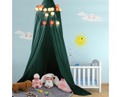 Bedhemel van katoenen canvas voor kinderkamer met luchtcirculatie - donkergroen - incl. installatiegereedschap