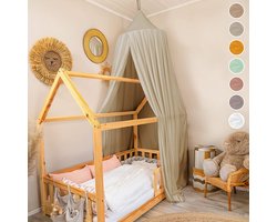 Bedhemel voor kinderkamer in unieke kwaliteit, geschikt voor babybed, kinderbed, huisbed of als knuffelhoek - inclusief geschenkdoos - voor meisjes en jongens - donkerbeige