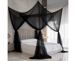 Bedhemel, zwarte bedhemel, klamboe, geschikt voor kingsize bedden, decoratieve gordijnen voor de slaapkamer, decoratieve klamboe voor binnen en buiten.