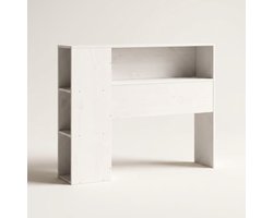 Bedhoofdbord – Hoofdeinde – Hoofdbord – Bedhoofdeinde – Opberghoofdbord – Massief Grenenhout – Voor Bed van 90 cm – Met Opbergvakken – Witte Afwerking