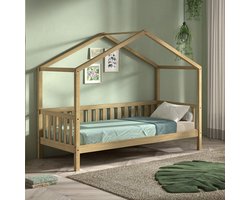 Bedhuisje Dallas - 90x200 - Massief Eikenhout - Vipack - Huisbed - Bruin - Hout Eenpersoons Normaal Bed