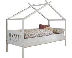 Bedhuisje Leona 90x200 - wit - Emob - Huisbed - Wit - Hout Eenpersoons Normaal bed