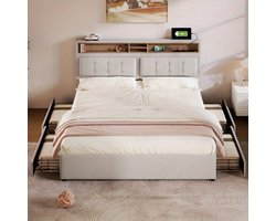Bedkast – Tweepersoonsbed – Nachtkastje – Opbergbed – Slaapkamerkast – Verstelbaar Stoffen Hoofdbord – 4 Ruime Lades – 160x200 cm – Zonder Matras