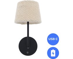 Bedlamp Wandlamp Leeslamp Oplaadbaar CCT LED 3Watt ZWART - Teddy stof crème