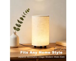 Bedlampjes - set van 2 - tafellamp met linnen kap - Cilindrische Linnen Tafellamp - USB - Scandinavisch/Japans Design - lamp voor slaapkamer woonkamer - beige