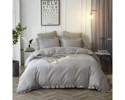 Bedlinnen met ruches, in roze, 3-delige set met 2 kussenslopen van 80 x 80 cm en een dekbedovertrek met ritssluiting