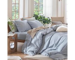 Bedlinnen Set - Dekbedovertrek Kussensloop - Comfortabel Slapen - Steen Gewassen Katoen - 155x220cm - Blauw