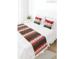 Bedloper & Kussenhoes Set - Bedsprei - Bedrukt Velvet textiel - Kerst rendieren - De Groen Home