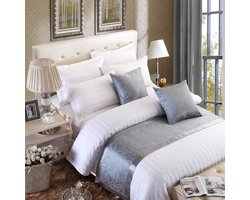 Bedloper, satijn, bed runner, decoratief, klassiek, glad, zacht, zilvergrijs, 180 x 50 cm, voor 120 cm bed