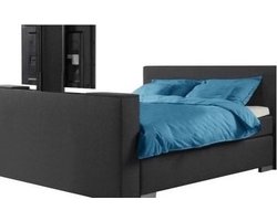 BedNL – Boxspring - luxe DAM met voetbord tv lift systeem – 100x210 - Compleet Antracite kleur