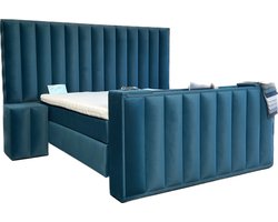 BedNL – Boxspring - luxe Veluwe met voetbord tv lift systeem– 200x210 - Compleet Velvet Blauw kleur